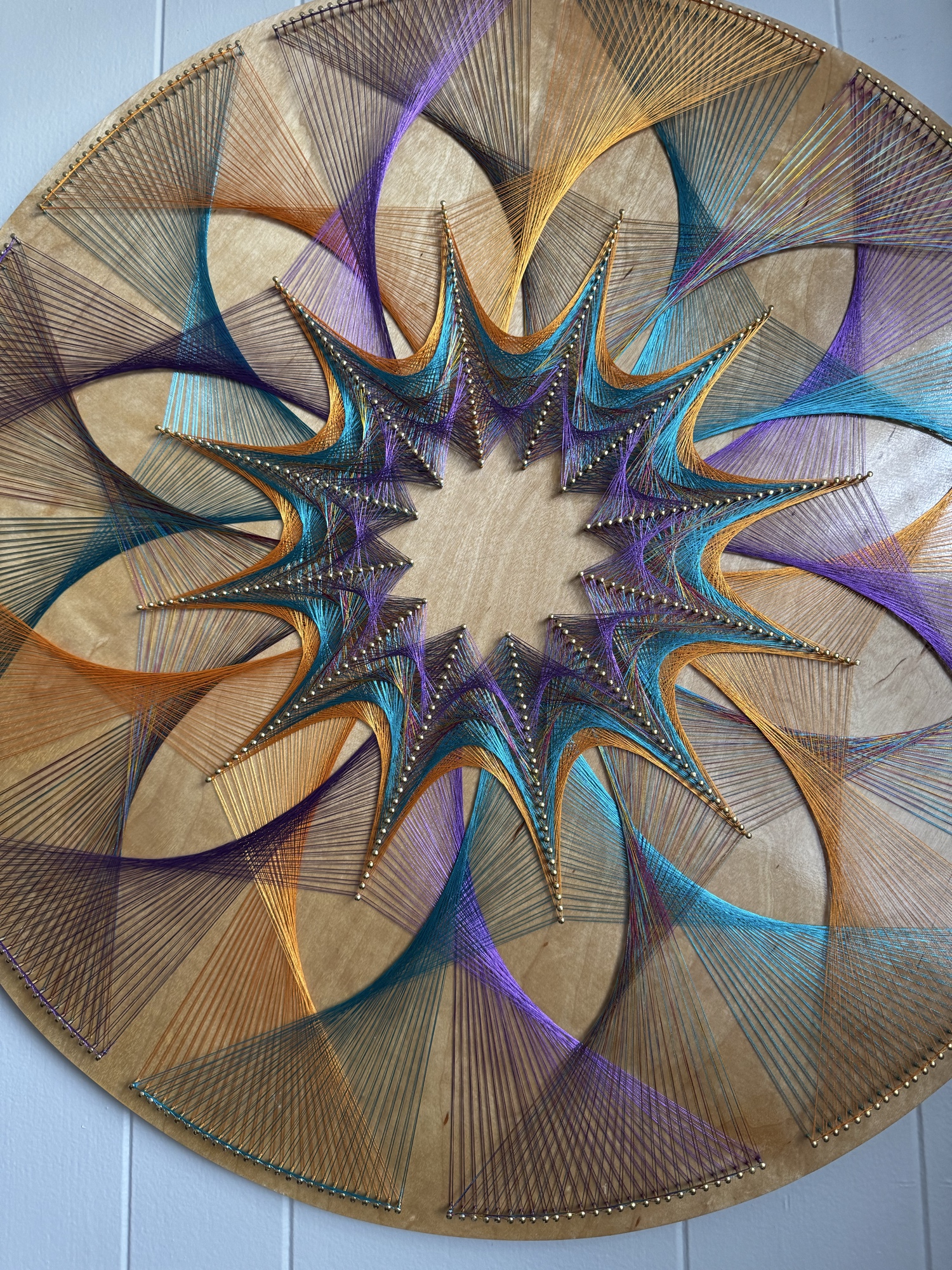 Geometric String Art Wall Decor – Handmade Sacred Geometry Mandala Art, Boho Meditation & Yoga Room Wall Art, detail view 5 — handmade string art by Asja