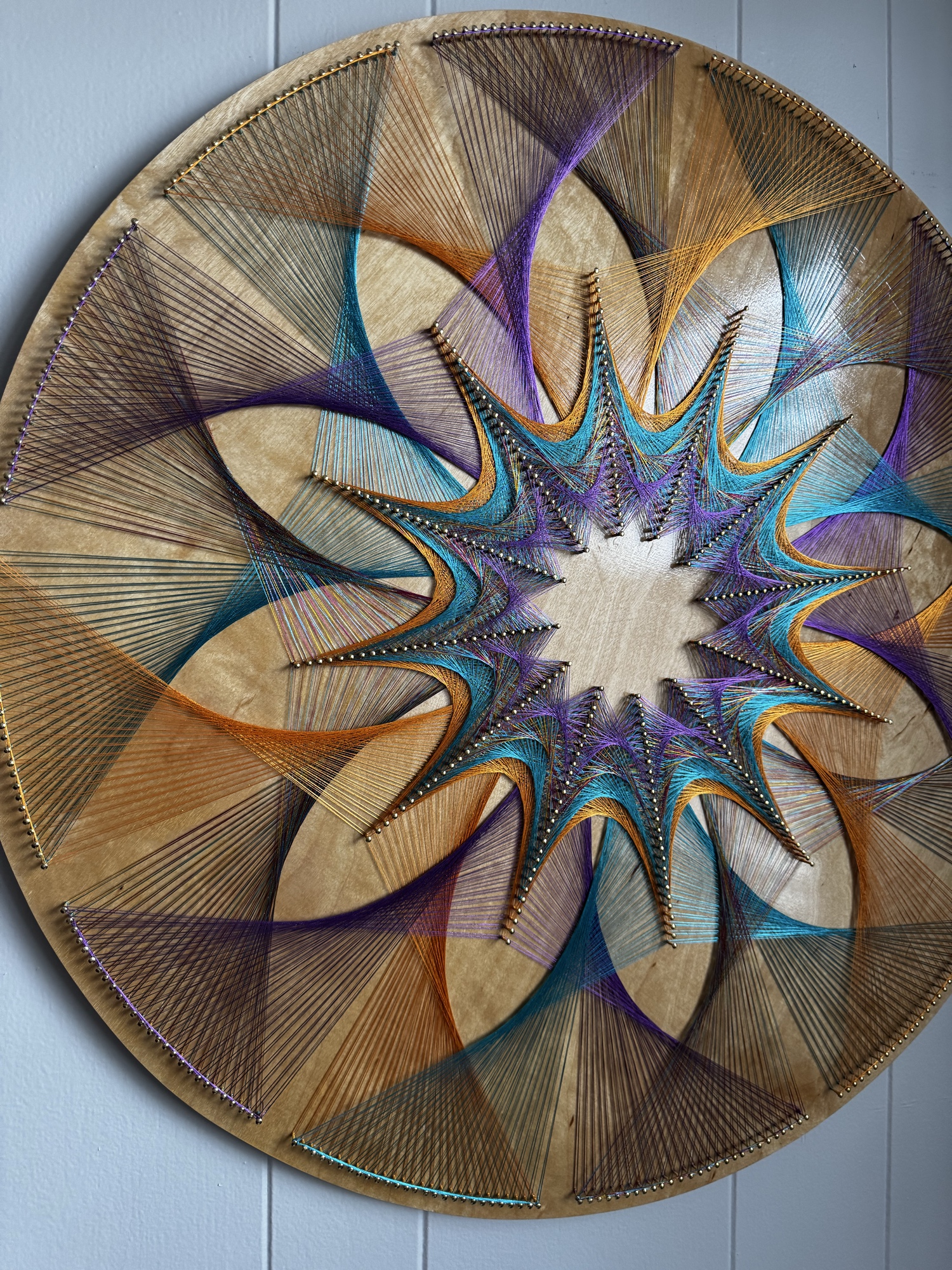 Geometric String Art Wall Decor – Handmade Sacred Geometry Mandala Art, Boho Meditation & Yoga Room Wall Art, detail view 6 — handmade string art by Asja