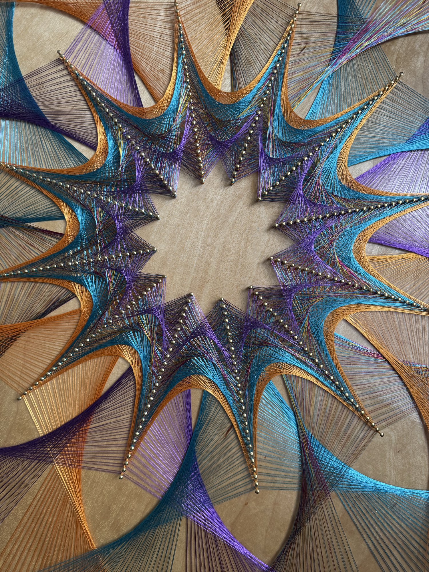 Geometric String Art Wall Decor – Handmade Sacred Geometry Mandala Art, Boho Meditation & Yoga Room Wall Art, detail view 10 — handmade string art by Asja